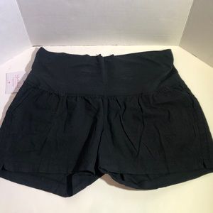 Women’s Maternity Black Pull On Linen Shorts